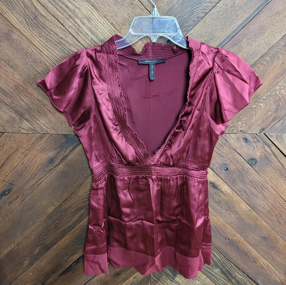 BCBGMaxAzria Burgundy Satin Blouse